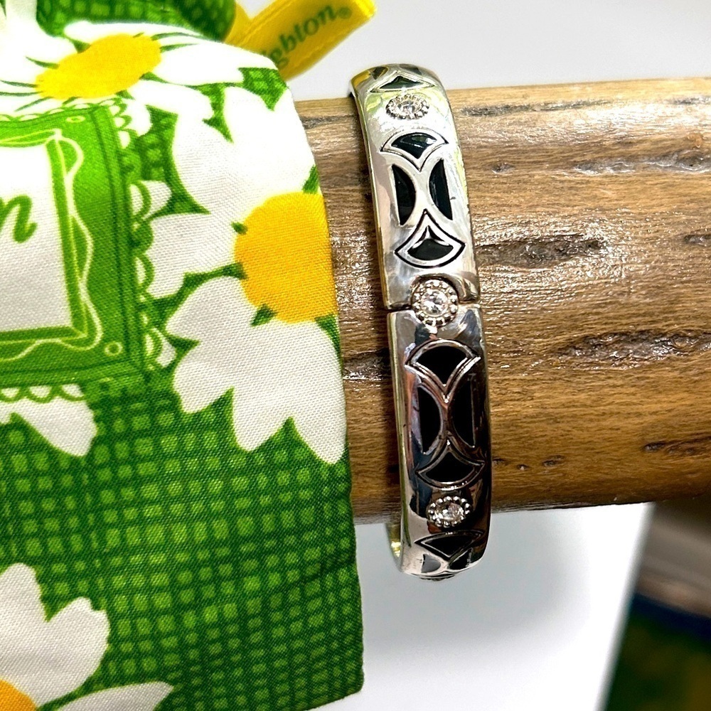 Brighton Capella Bangle Bracelet Magnetic Hinged Black Enamel Silver Plated - Picture 10 of 16